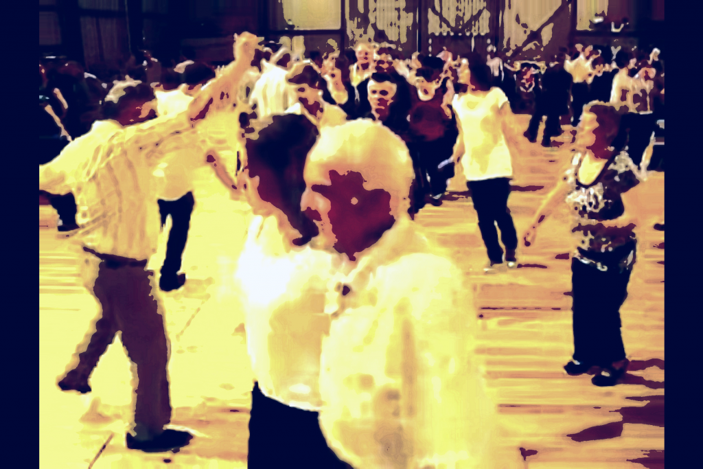 Some dances are lined up in couples, whilst others are flamboyantly weaving between them.

